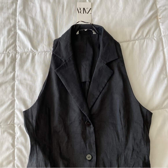 Zara Black Linen Sleeveless Vest Midi Dress - Picture 10 of 11